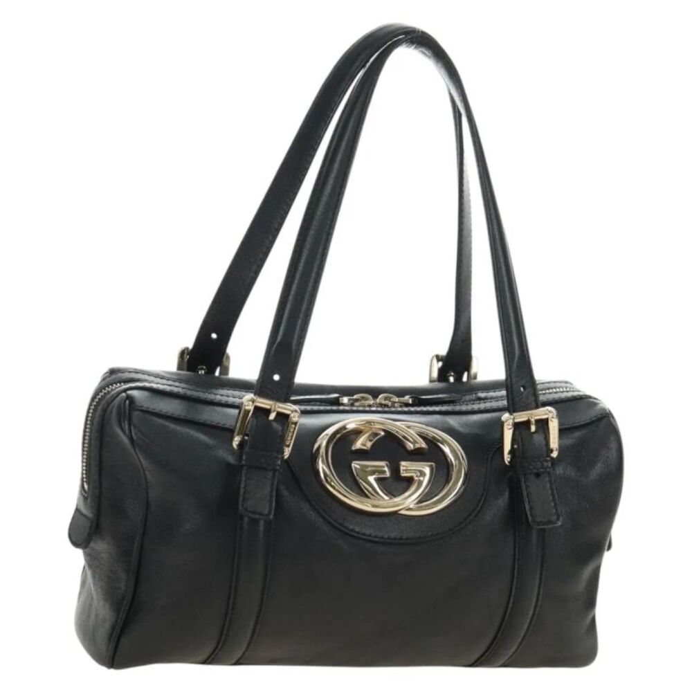 Gucci Britt Boston Duffle Leather Black Leather Handbag